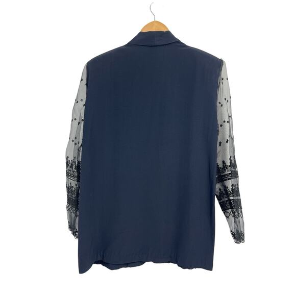 Vintage 90s Express Black Lace Sleeve Blazer Jacket Large - Picture 2 of 6